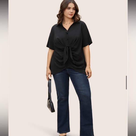 BloomChic Plus Size XL Black Tie-Front Blouse us14-16 - Picture 5 of 6